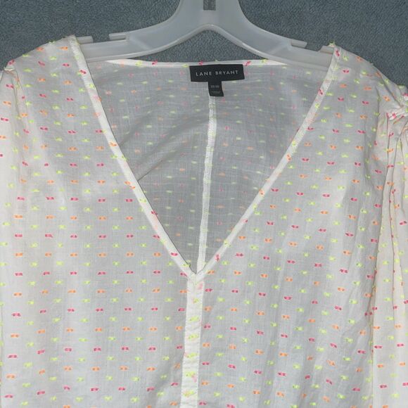 Lane Bryant Blouse Womens 38 White Pullover Short Sleeve V Neck Elastic Waist - Picture 2 of 10